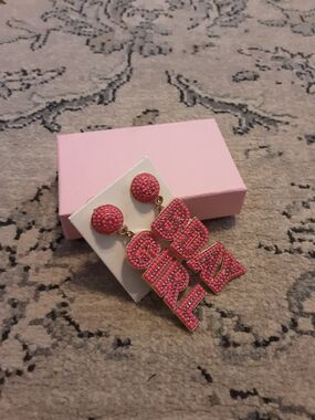 Pink 'BDAY Girl' Statement Earrings